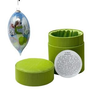 Pier 1 Li Bien 2006 Hand-Painted Angel Drop Glass Ornament Orig Round Green Box